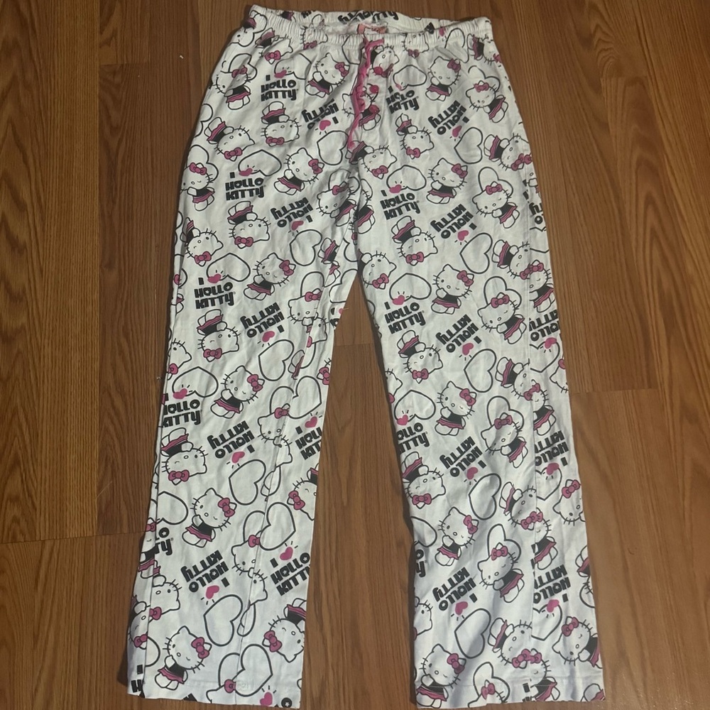 Hello Kitty‎ White Pink Heart Sleep Lounge Pants Size M Vintage Y2k Casual Pjs